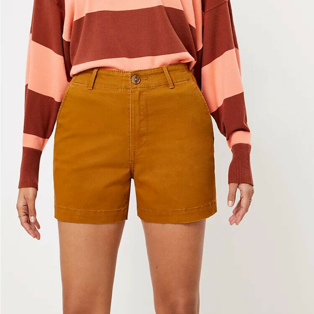 New Loft Size 2 Curvy Washed Twill Shorts Bronze Brown High Rise